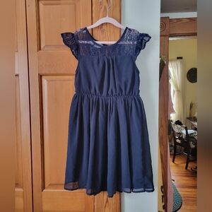 NWOT CRB Girls' Navy Lace Yoke Chiffon Dress W Lace Panels 10
